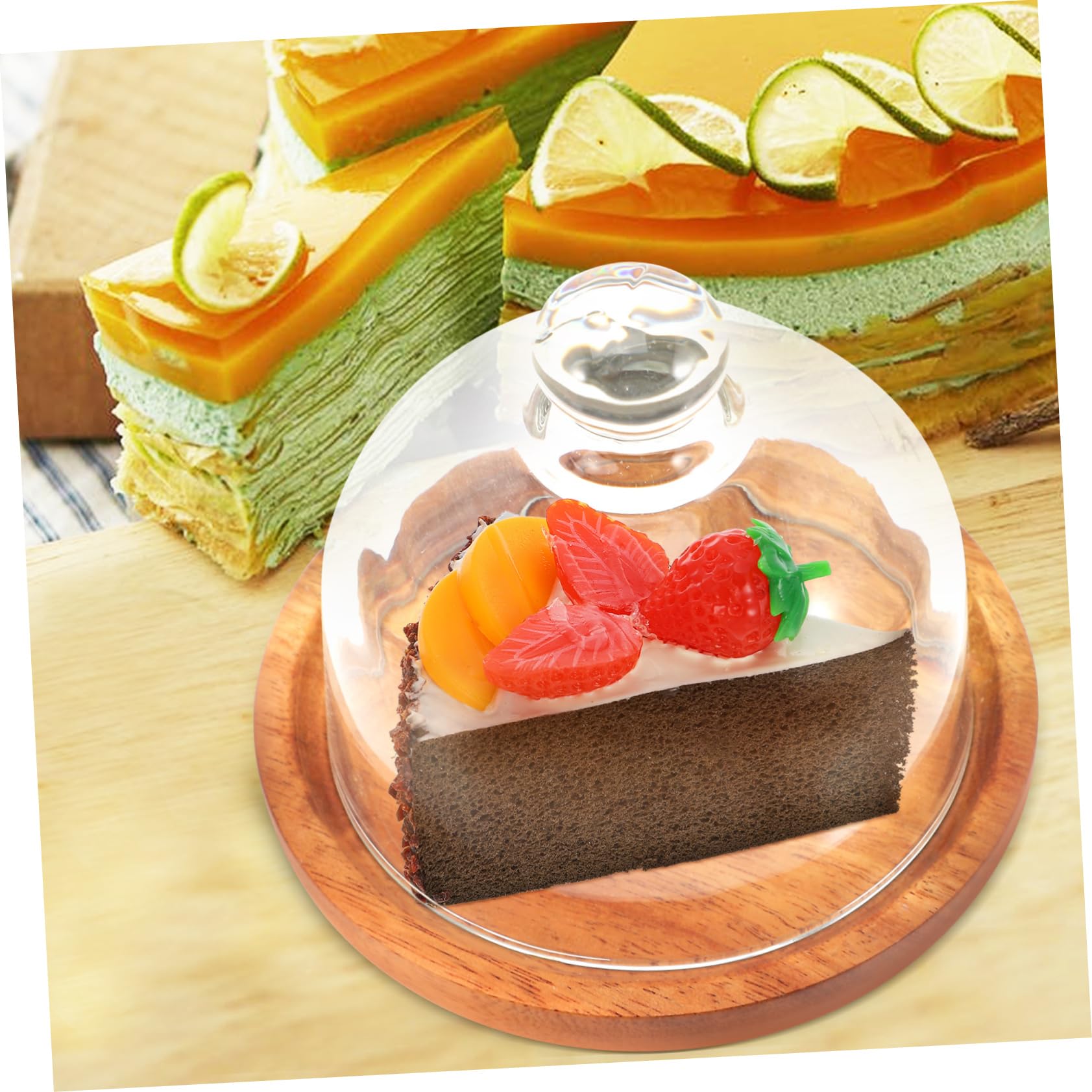 Amazon｜HAKIDZEL 木製ケーキトレイ ガラスドーム蓋付き 蓋付き